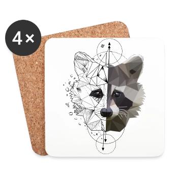 Low Poly Art Raccoon Racoon Cool Polygon Tattoo - Coasters (set of 4) - white - Front