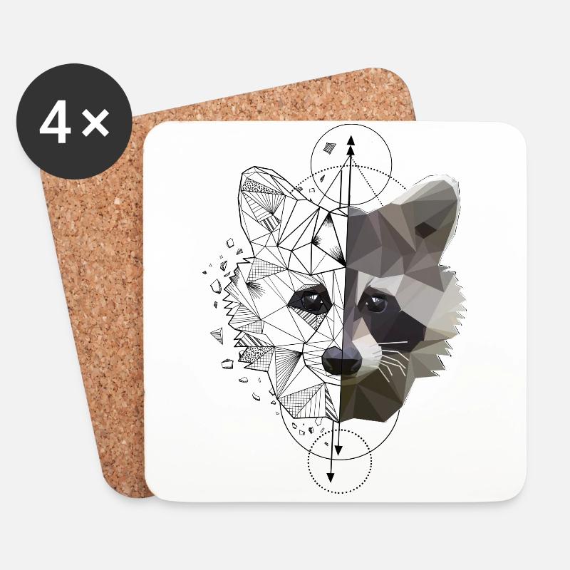 Low Poly Art Waschbär Racoon Cooles Polygon Tattoo - Untersetzer (4er-Set) - Weiß