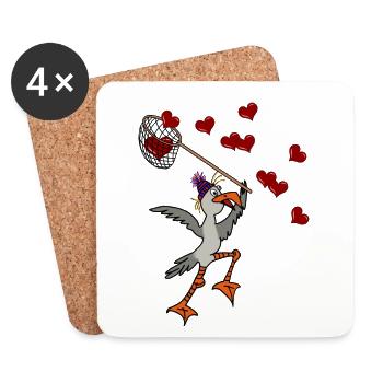 verliebte Möwe mit Kescher zum Herzen einfangen - Untersetzer (4er-Set) - Weiß - Vorne
