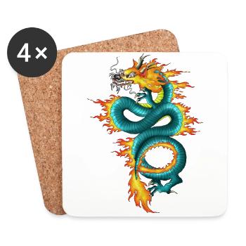 Chinesischer Drache Long mit Feuerschuppen - Untersetzer (4er-Set) - Weiß - Vorne