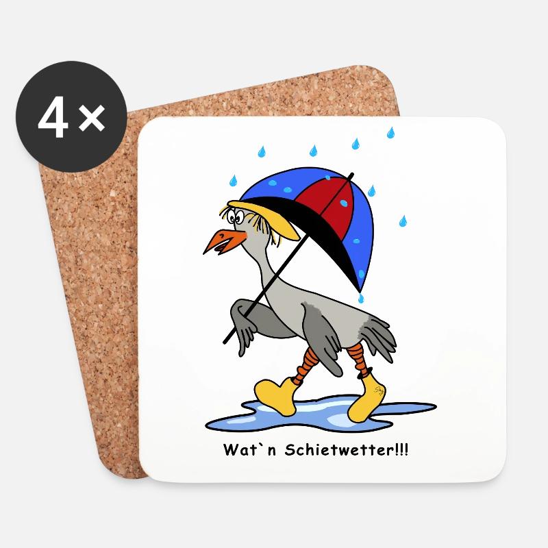 Möwe mit Schirm geht im Regen zum Strand? - Untersetzer (4er-Set) - Weiß