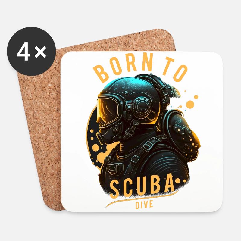 Born to Scuba Dive - Taucher, Spruch, Geschenkidee - Untersetzer (4er-Set) - Weiß