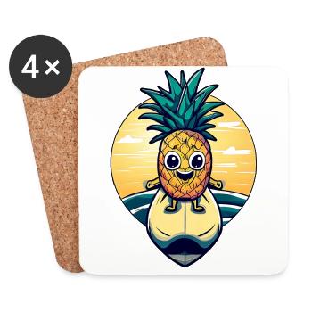 Kawaii pineapple on in the sunset - Coasters (set of 4) - white - Front