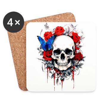 Totenkopf mit Rosen - Untersetzer (4er-Set) - Weiß - Vorne