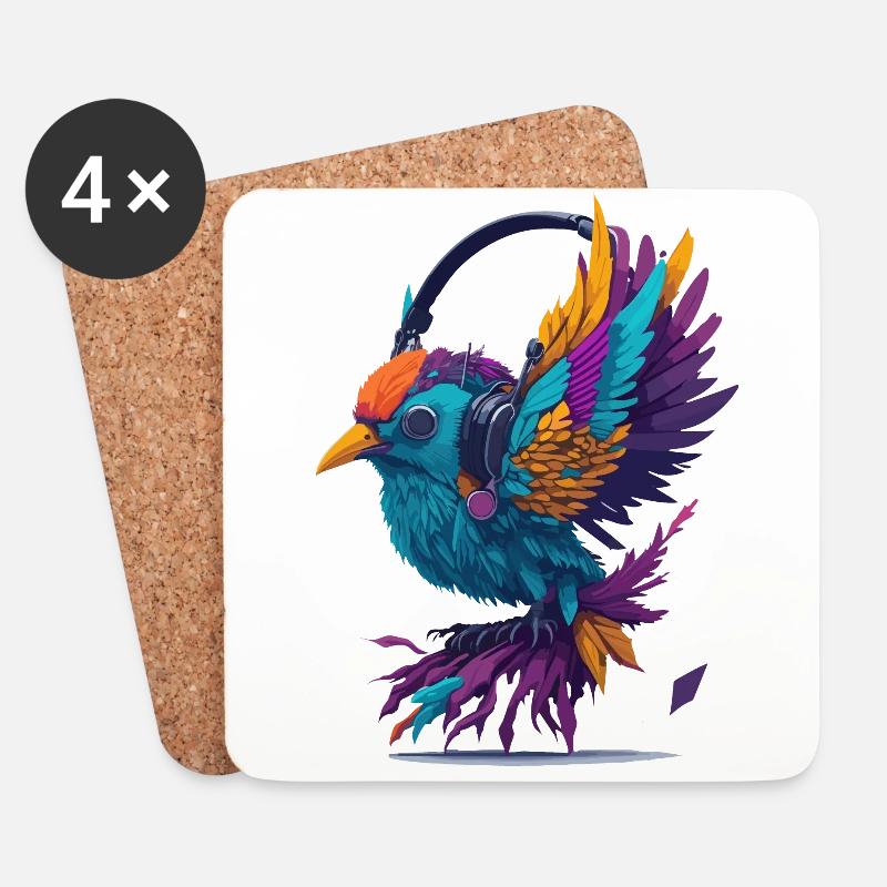 Musik Birdie - Untersetzer (4er-Set) - Weiß