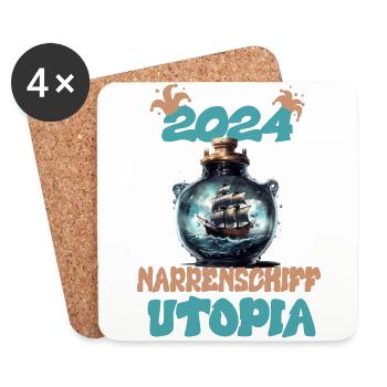 2024, L’utopie de la Nef des fous - Dessous de verre (lot de 4) - blanc - Devant