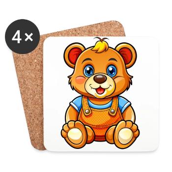 Teddy avec salopette - Dessous de verre (lot de 4) - blanc - Devant