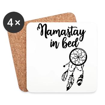 Namaste Namastay Bett Faul Schlafen Müde Sonntag - Untersetzer (4er-Set) - Weiß - Vorne