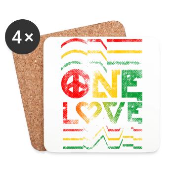 one love reggae red yellow green distressed tshirt - Coasters (set of 4) - white - Front