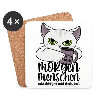 Katze Morgenmenschen Morgen Menschen Kaffee Spruch - Untersetzer (4er-Set) - Weiß - Vorne
