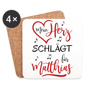 Mein Herz schlägt für Matthias - Untersetzer (4er-Set) - Weiß - Vorne