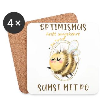 Biene Optimismus Sumsi mit Po - Untersetzer (4er-Set) - Weiß - Vorne