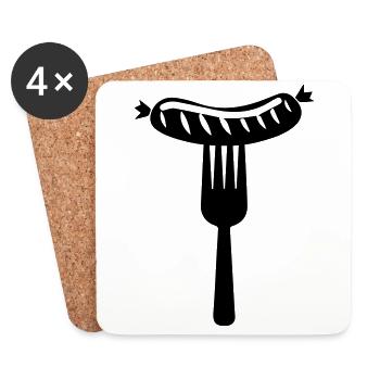 Icône de viande Bratwurst - Dessous de verre (lot de 4) - blanc - Devant