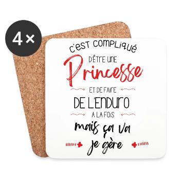 compliqué d être Princesse et faire de L enduro - Dessous de verre (lot de 4) - blanc - Devant
