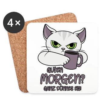 Guten Morgen Ganz dünnes Eis lustiger Spruch Katze - Untersetzer (4er-Set) - Weiß - Vorne