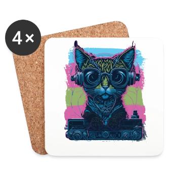 Meow-sic Mix Cat DJ - Dessous de verre (lot de 4) - blanc - Devant