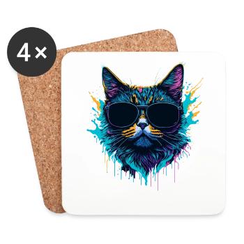 Cat Colorful Abstrait Design - Dessous de verre (lot de 4) - blanc - Devant