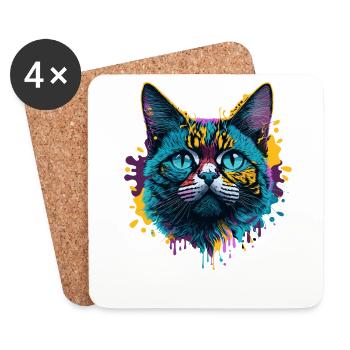 Splash Art Cat Colorful Expression - Coasters (set of 4) - white - Front