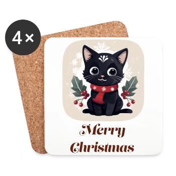Cute black cat wishes Merry Christmas - Coasters (set of 4) - white - Front