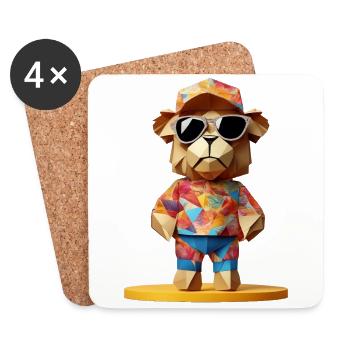 Kunterbunter Origami Teddy II - Untersetzer (4er-Set) - Weiß - Vorne