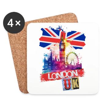 Londres Angleterre ville Skyline Big Ben coloré Splash - Dessous de verre (lot de 4) - blanc - Devant