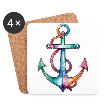 Ancre aquarelle aquarelle - Dessous de verre (lot de 4) - blanc - Devant