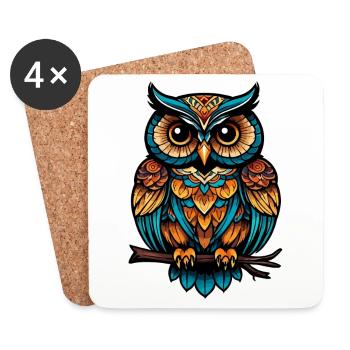 Hibou Néo Traditionnel - Dessous de verre (lot de 4) - blanc - Devant