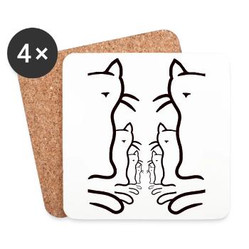 Minimalistisch Katzen Katze Retro Vintage 80er - Untersetzer (4er-Set) - Weiß - Vorne