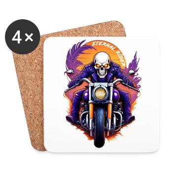 Biker Skeleton Biker Skull Custom Motorcycle Sun - Coasters (set of 4) - white - Front
