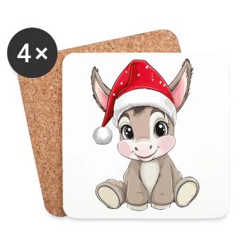 Esel Weihnachten Süß Niedlich Xmas Weihnachtlich - Untersetzer (4er-Set) - Weiß - Vorne