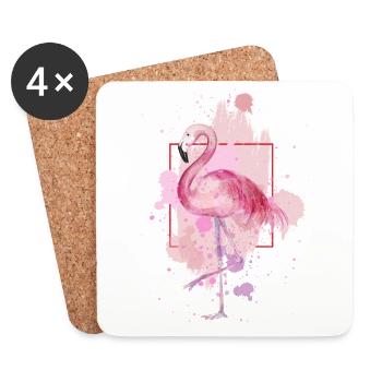 Oiseau flamant rose exotique éclaboussure d’été rose rose - Dessous de verre (lot de 4) - blanc - Devant
