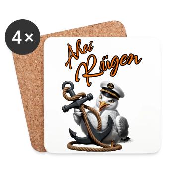 Ohé Rügen ! mouette drôle avec ancre - Dessous de verre (lot de 4) - blanc - Devant