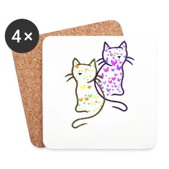 années 80 des années 90 chats chat été enfant enfants bébé - Dessous de verre (lot de 4) - blanc - Devant
