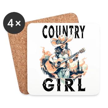 Country Music Fille Guitare Western USA Vintage - Dessous de verre (lot de 4) - blanc - Devant