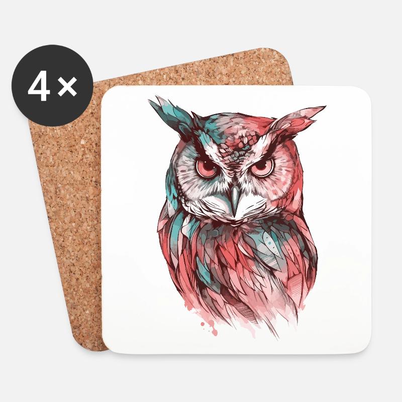 Eule Uhu Vogel Nachtvogel Tier Nacht Mond Natur - Untersetzer (4er-Set) - Weiß