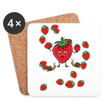 Garten Erdbeere Erdbeeren Obst Früchte Schnecke - Untersetzer (4er-Set) - Weiß - Vorne