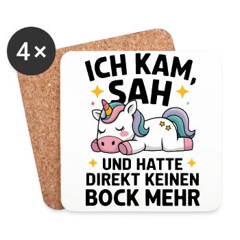 Ich hatte direkt keinen Bock mehr! Faules Einhorn - Untersetzer (4er-Set) - Weiß - Vorne