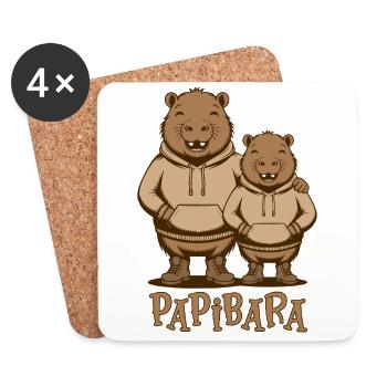 Papibara Papi Capybara Vater Lustig Papa Vatertag - Untersetzer (4er-Set) - Weiß - Vorne