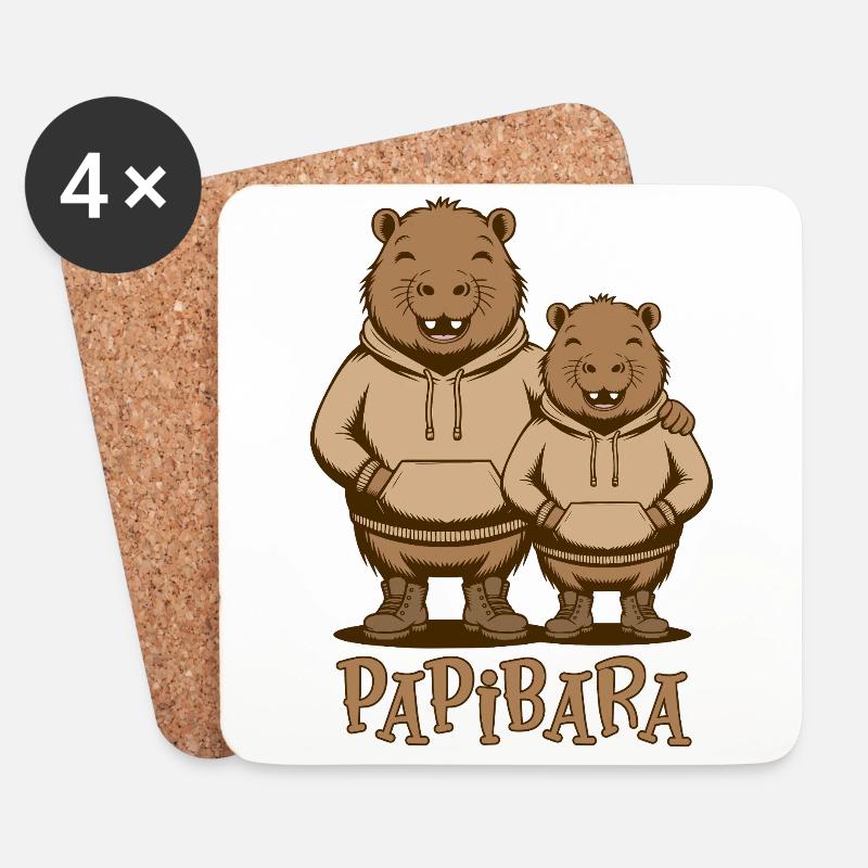 Papibara Papi Capybara Vater Lustig Papa Vatertag - Untersetzer (4er-Set) - Weiß