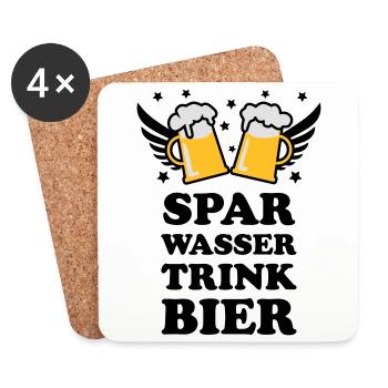 49 Spar Wasser trink Bier Spruch Sprüche - Untersetzer (4er-Set) - Weiß - Vorne