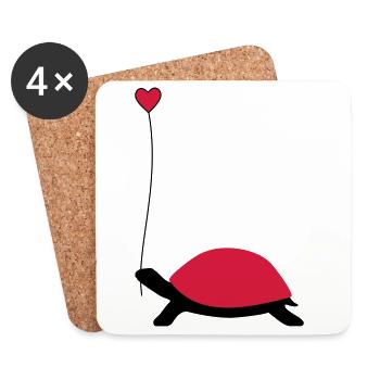 Schildkröte mit Luftballon Herz Liebe - Untersetzer (4er-Set) - Weiß - Vorne