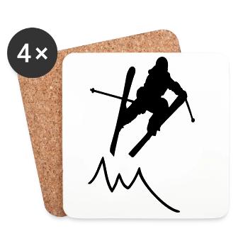 ski jumper contour with mountain / skier III - Coasters (set of 4) - white - Front