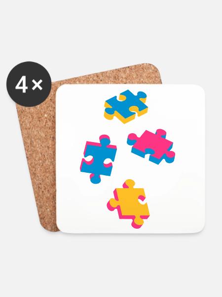 four puzzle pieces - Coasters (set of 4) - white