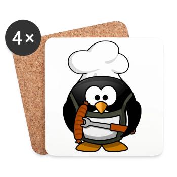Cuisson du pingouin avec des saucisses grillées - Dessous de verre (lot de 4) - blanc - Devant
