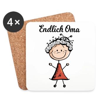 Endlich Oma - Baby - Geburt - Großmutter -Geschenk - Untersetzer (4er-Set) - Weiß - Vorne
