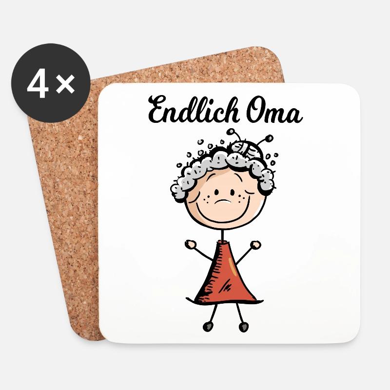 Endlich Oma - Baby - Geburt - Großmutter -Geschenk - Untersetzer (4er-Set) - Weiß