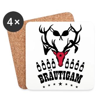 131 Hirsch JGA Bräutigam Bier Party lustig - Untersetzer (4er-Set) - Weiß - Vorne