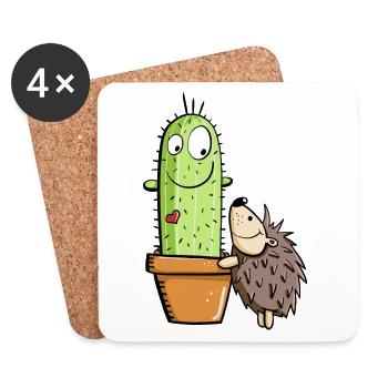 Igel Und Kaktus In Love - Untersetzer (4er-Set) - Weiß - Vorne