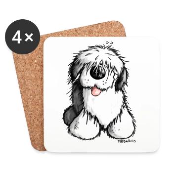 Bobbie Bobtail - Old English Sheepdog - Cartoon - Coasters (set of 4) - white - Front