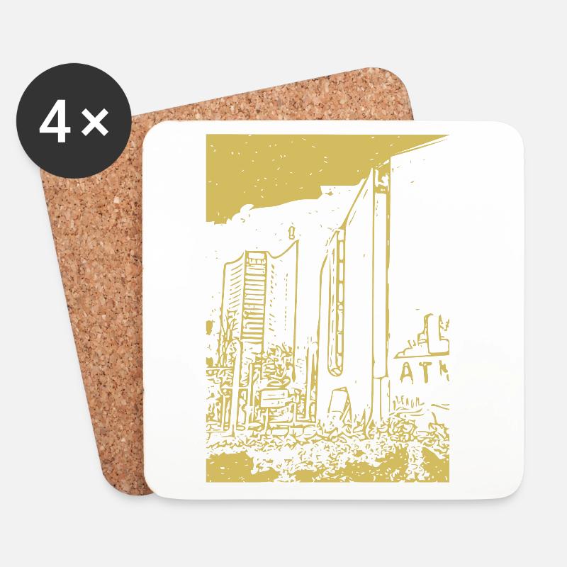 Goldene Stadtsilhouette Nacht - Untersetzer (4er-Set) - Weiß